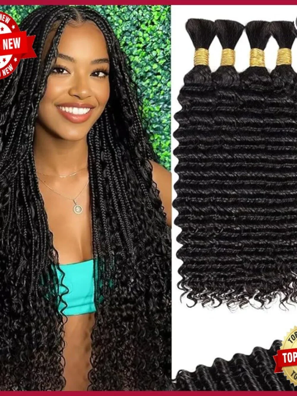 200g 20 Inch Deep Wave Human Hair Extensions for Boho Braids 5 Bundles